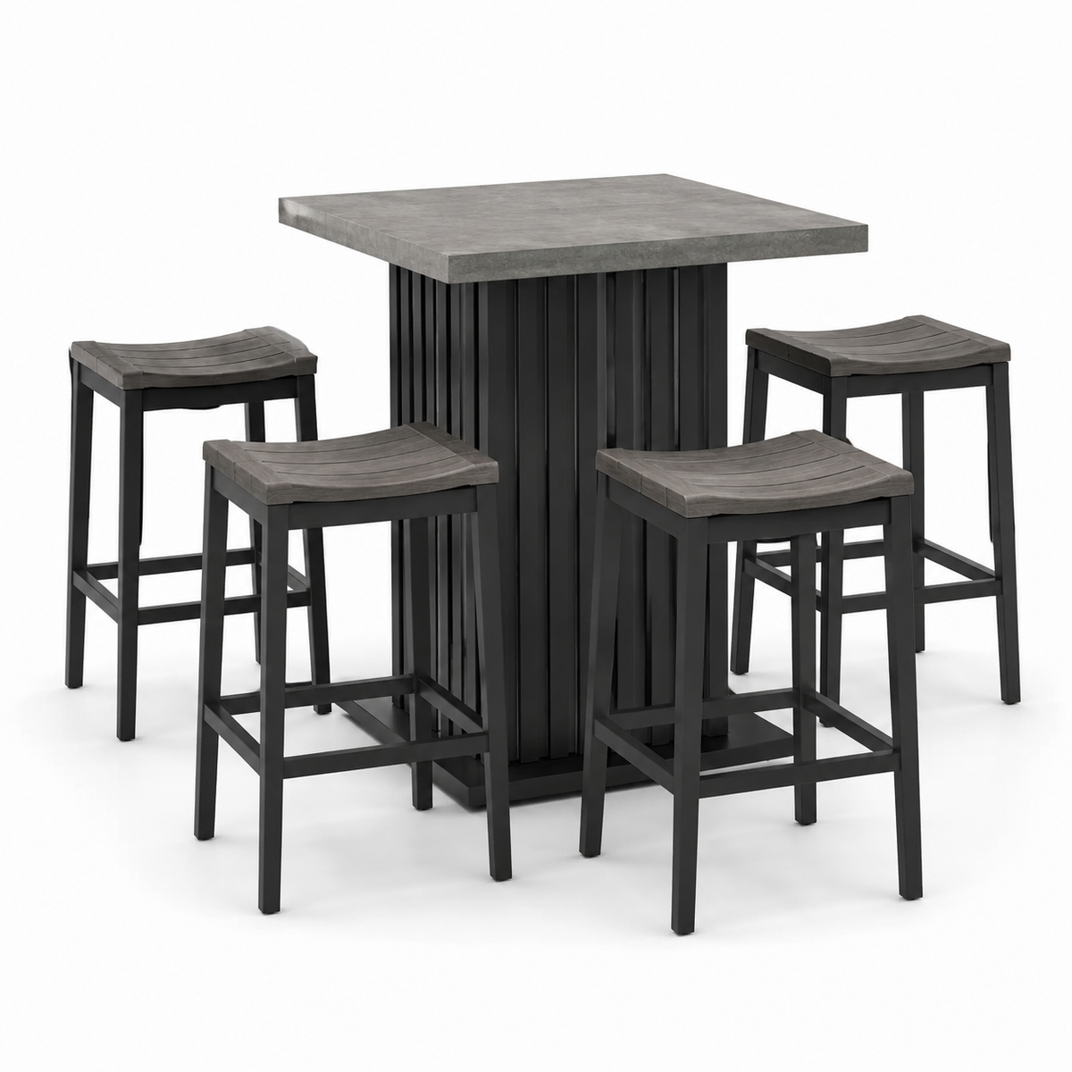5-teiliges Bartisch-Set mit 4 Barhockern, Tisch 90 × 90 × 91 cm, Hocker 41 × 36 × 66 cm, Grau/Schwarz