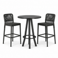 3-teiliges Bartisch-Set mit rundem Tisch Ø 80 × 95 cm und 2 Barstühlen 46 × 50 × 103 cm, Metall und Kunstfasergeflecht, Schwarz