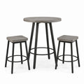 3-teiliges Bartisch-Set mit rundem Tisch Ø 90 × 90 cm und 2 Barhockern je 40 × 40 × 60 cm, Grau und Schwarz