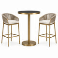 3-teiliges Bartisch-Set mit rundem Tisch Ø 80 × H 105 cm und 2 Barstühlen 55 × 56 × 100 cm – Schwarz, Goldfarben, Beige und Cremeweiß