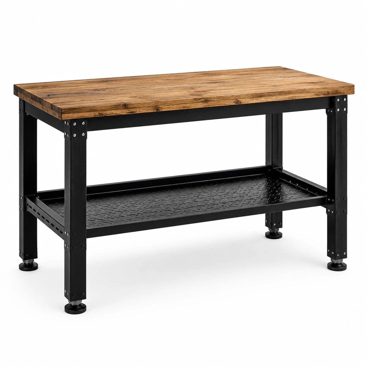 Werkbank mit Holzwerkstoffplatte, Stahlgestell und Ablageboden, 120 × 60 × 90 cm, Braun/Schwarz
