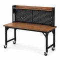 Mobile Werkbank mit Lochwand, oberer Ablage und Lenkrollen, 120 × 60 × 150 cm, Braun/Schwarz