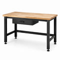 Werkbank mit Schublade und verstellbaren Füßen, 120 × 60 × 90 cm, Holz und Stahl, Natur/Schwarz