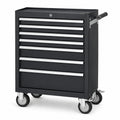Mobiler Werkzeugwagen aus Stahl mit 7 abschließbaren Schubladen, 70 × 33 × 78 cm, Schwarz/Silber