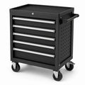 Mobiler Werkstattwagen aus Stahl mit 5 Schubladen, 69 × 33 × 77 cm, Schwarz/Silber