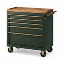 Mobiler Werkzeugwagen aus Stahl und Holz, 80 × 46 × 96 cm, Dunkelgrün mit goldfarbenen Details, 5 Schubladen