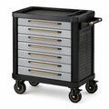 Mobiler Werkzeugwagen aus Stahl mit 7 Schubladen und 4 Lenkrollen, 80 × 48 × 95 cm, Schwarz/Grau/Goldfarben