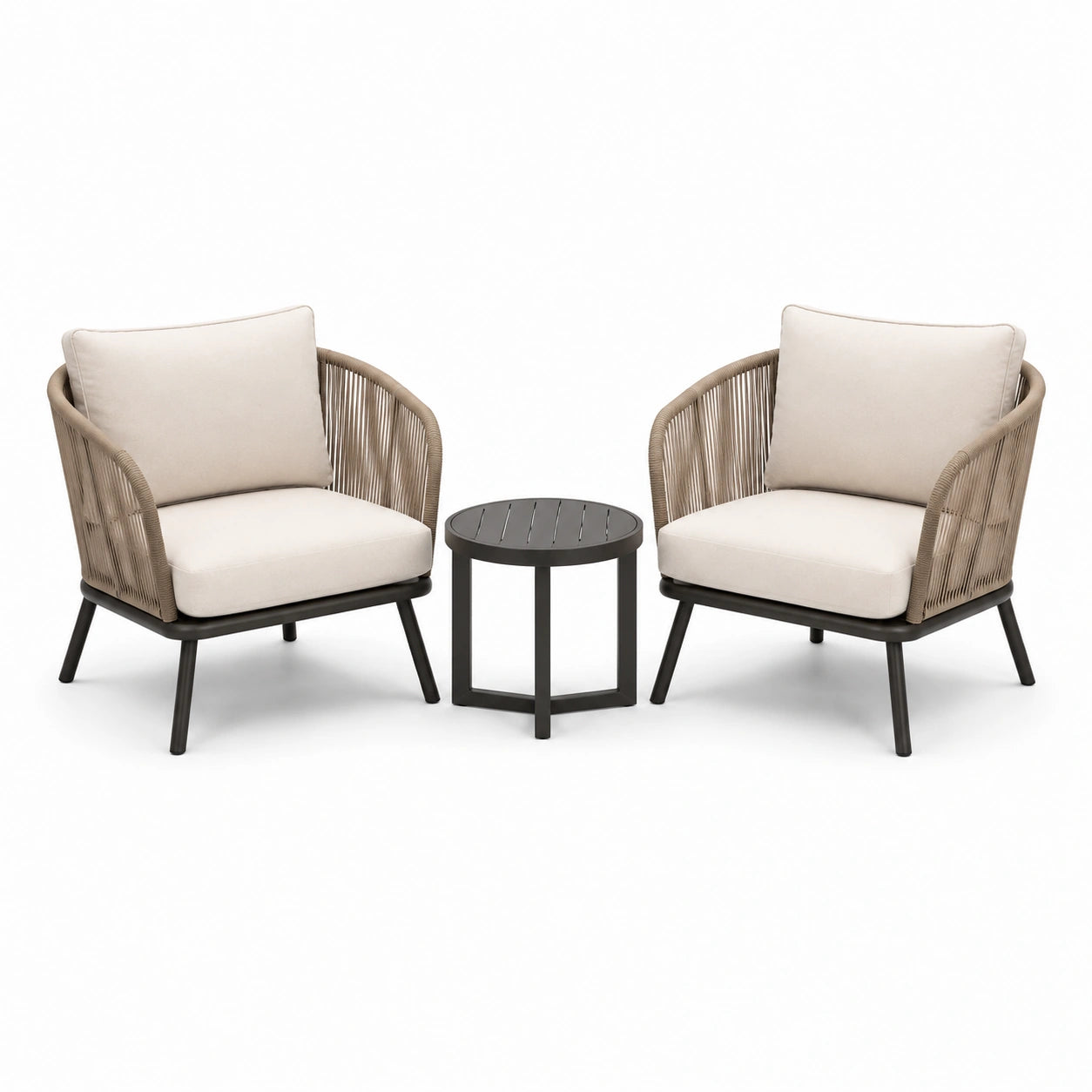 3-teiliges Gartenmöbel-Set mit 2 Gartensesseln 78 × 75 × 80 cm und Beistelltisch Ø 50 × 48 cm, Beige/Taupe/Anthrazit