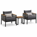 3-teiliges Gartenmöbelset in Schwarz, Grau und Braun – 2 Sessel je 72 × 75 × 78 cm, Tisch 50 × 50 × 45 cm