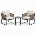 3-teiliges Gartenmöbel-Set mit 2 Sesseln 72 × 75 × 80 cm und rundem Beistelltisch Ø 50 × 50 cm, Braun, Beige und Schwarz