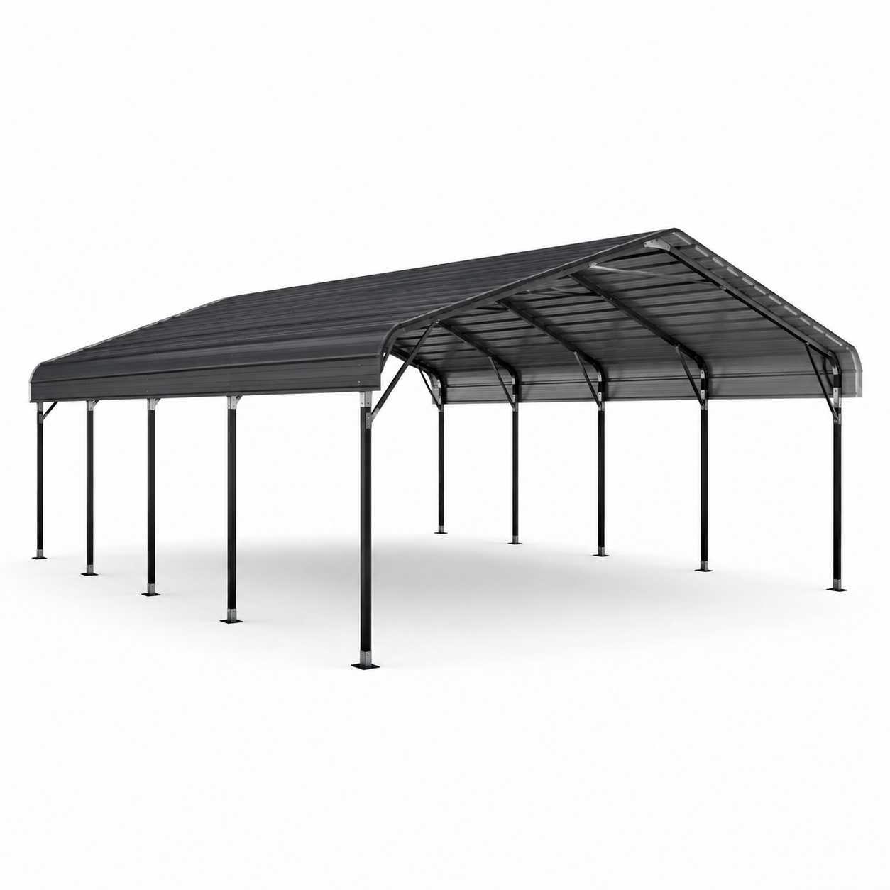 Freistehender Doppelcarport aus Stahl mit Satteldach, 600 × 600 × 310 cm, Anthrazit und Schwarz
