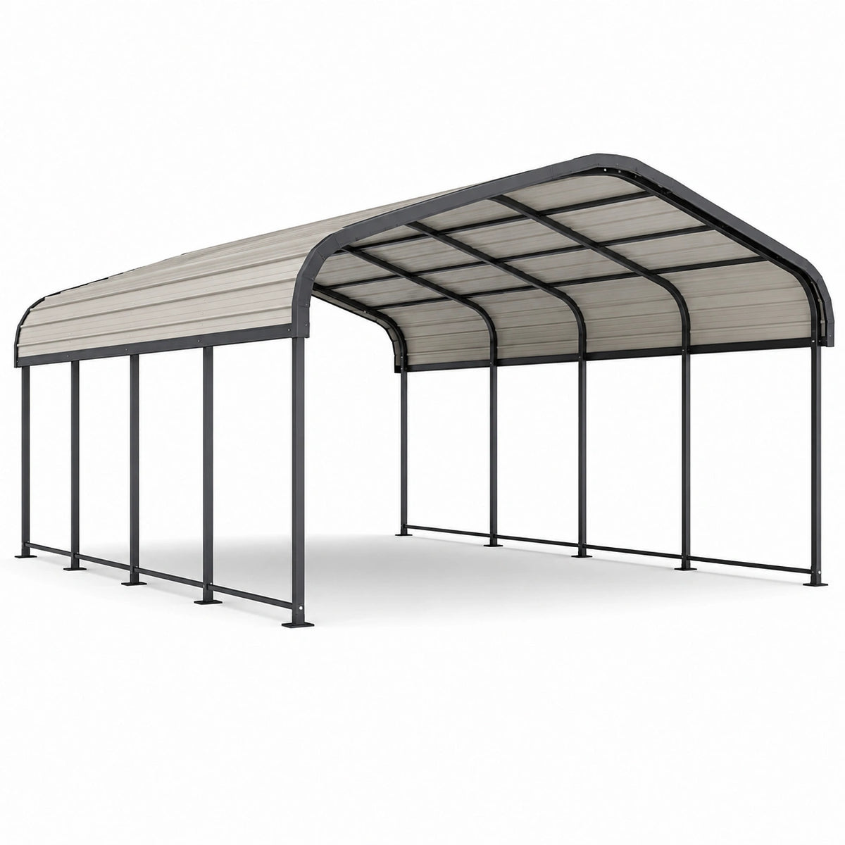 Freistehender Metall-Carport mit Bogendach, 600 × 370 × 290 cm, Anthrazit/Grau