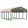 Doppelcarport aus Stahl mit Satteldach, 600 × 600 × 300 cm, Grün/Beige