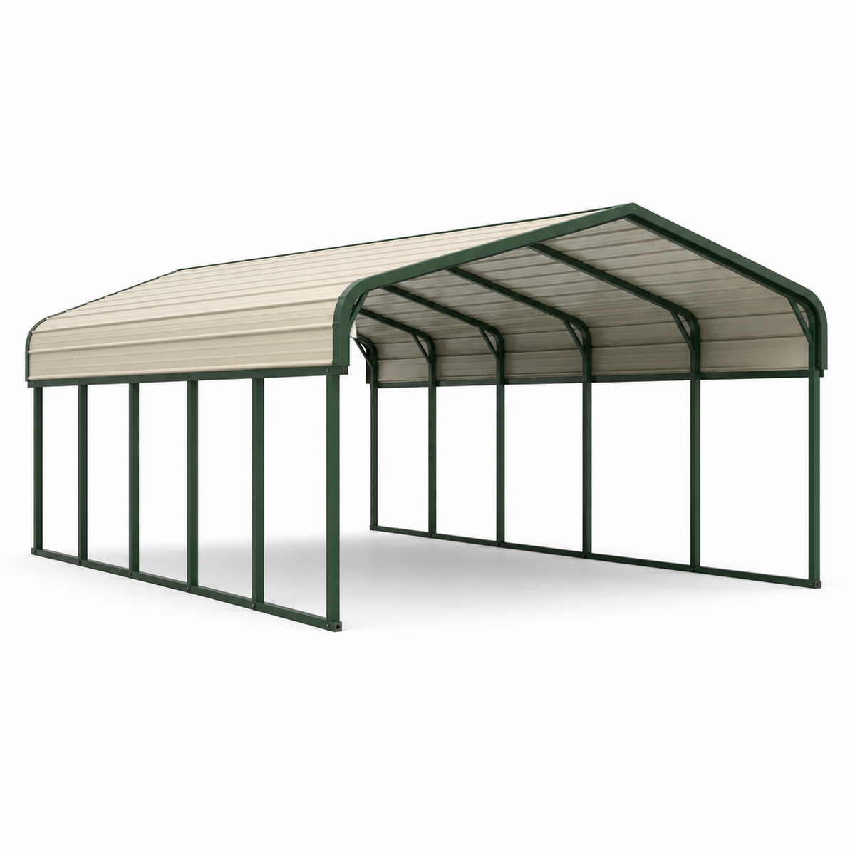 Doppelcarport aus Stahl mit Satteldach, 600 × 600 × 300 cm, Grün/Beige