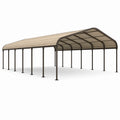 Doppelcarport mit Bogendach aus Stahl und Polycarbonat, 600 × 600 × 300 cm, Braun/Beige