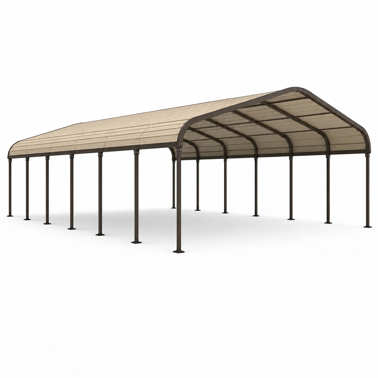 Doppelcarport mit Bogendach aus Stahl und Polycarbonat, 600 × 600 × 300 cm, Braun/Beige