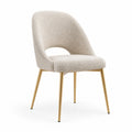Moderner Bouclé-Esszimmerstuhl in Beige und Gold, gepolstert, 56 × 58 × 82 cm