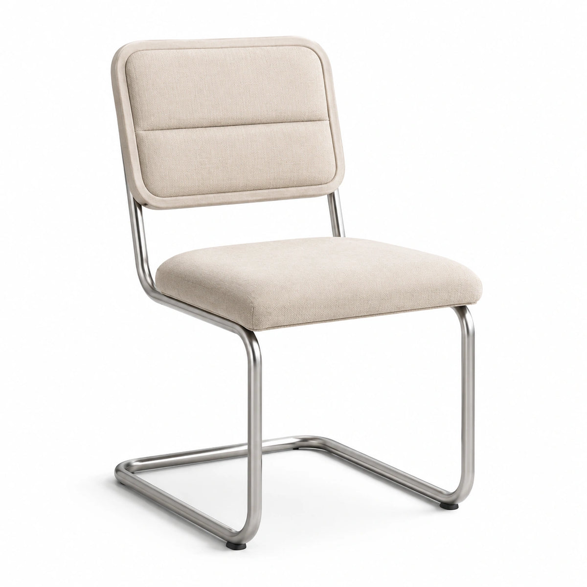 Moderner Freischwinger 52 × 58 × 82 cm, Beige mit silberfarbenem Metallgestell