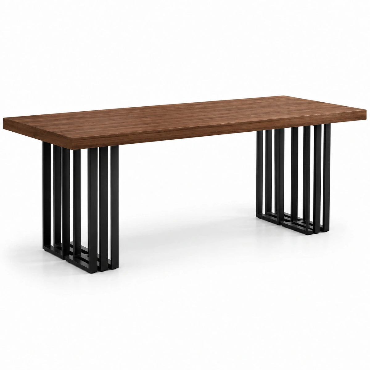 Esstisch in brauner Holzoptik mit schwarzem Metallgestell, Industrial-Stil, 200 × 90 × 76 cm