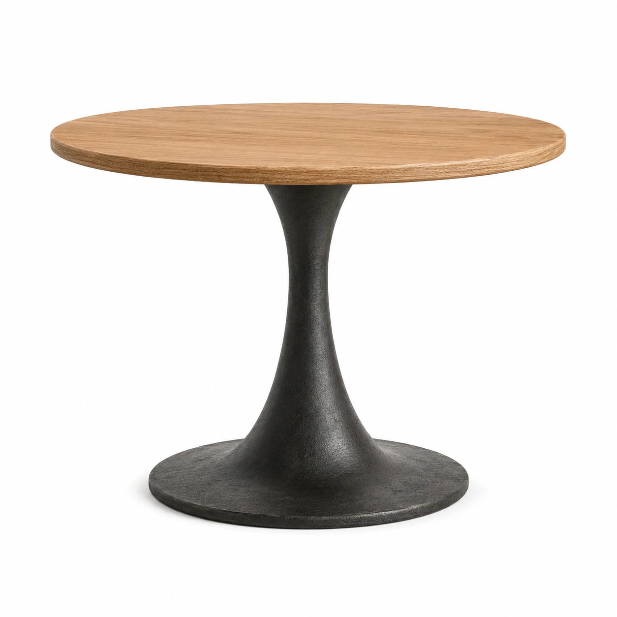 Runder Esstisch Ø 120 × 75 cm, Natur und Schwarz, Holzwerkstoff mit Metall-Säulenfuß