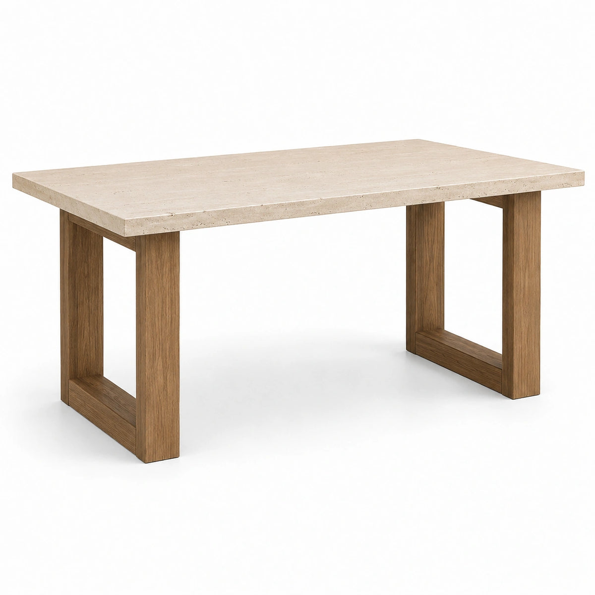 Moderner Esstisch mit Steinplatte und Holzgestell, Beige/Braun, 160 × 80 × 75 cm