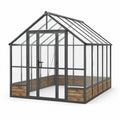 Gewächshaus mit Doppeltür und Satteldach, Aluminium, Glas und Holz, 250 × 190 × 220 cm, Anthrazit, Braun und Transparent