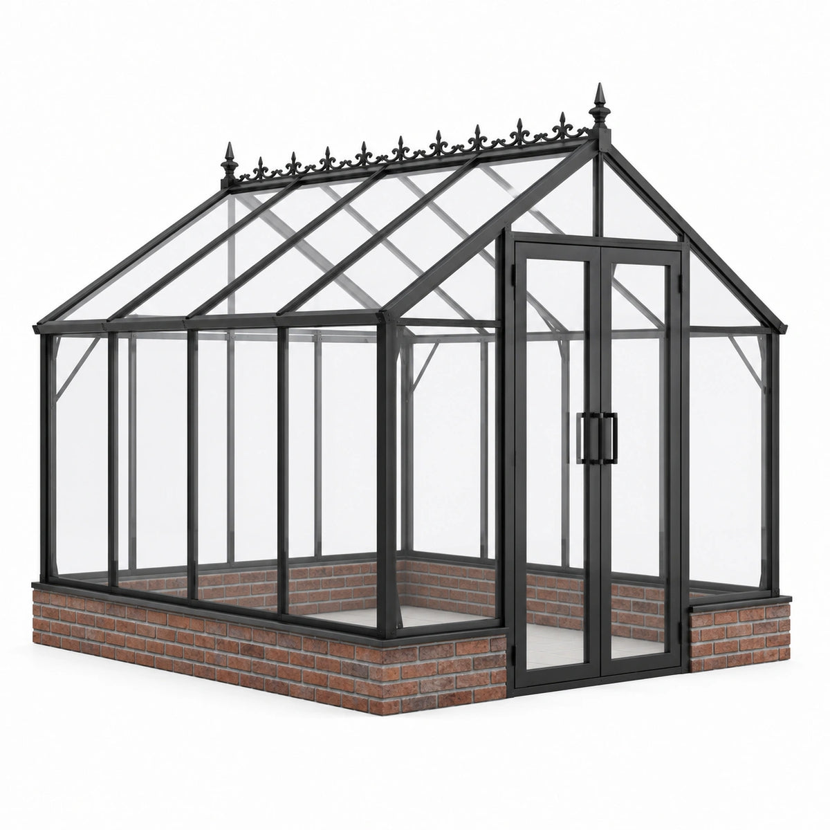 Viktorianisches Gewächshaus aus Metall und Glas mit Doppeltür, Schwarz/Transparent, 310 × 250 × 280 cm