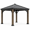 Gartenpavillon aus Holz und Metall mit festem Walmdach, 365 x 305 x 310 cm, Braun/Schwarz