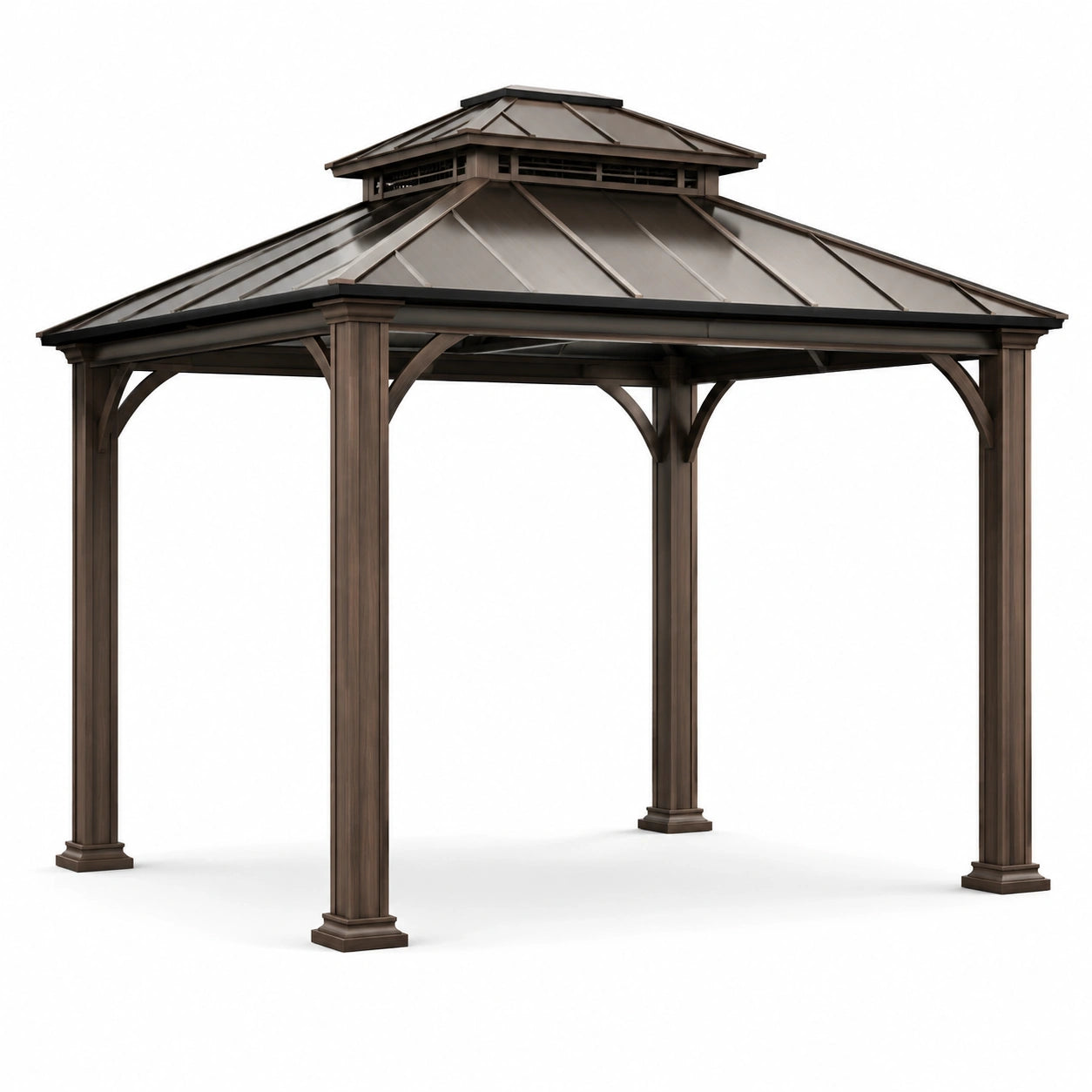 Metall-Gartenpavillon mit belüftetem Hartdach, Braun, 300 × 300 × 310 cm