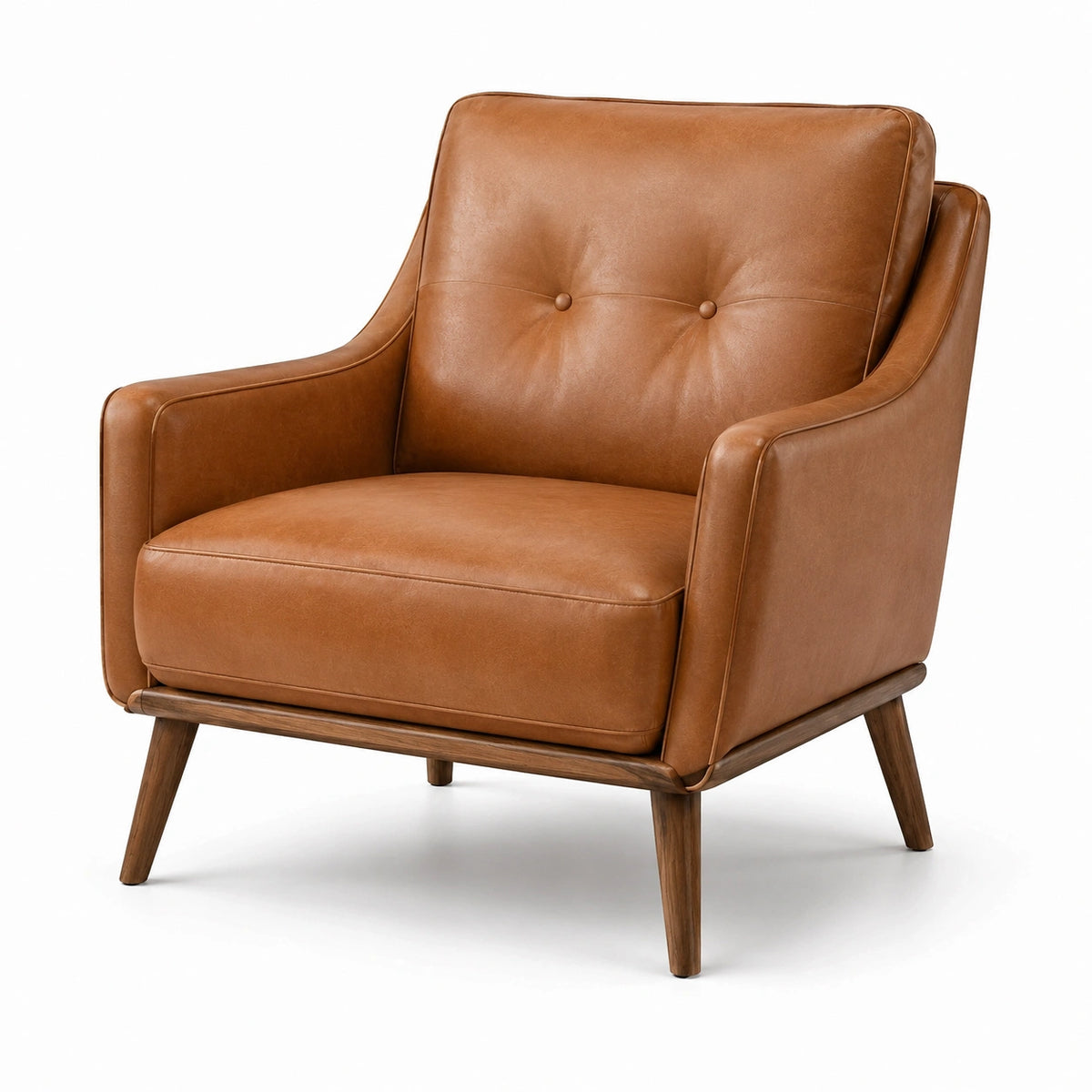 Cognacbrauner Polstersessel mit dunkelbraunen Holzbeinen, 82 × 86 × 88 cm, Retro-Stil