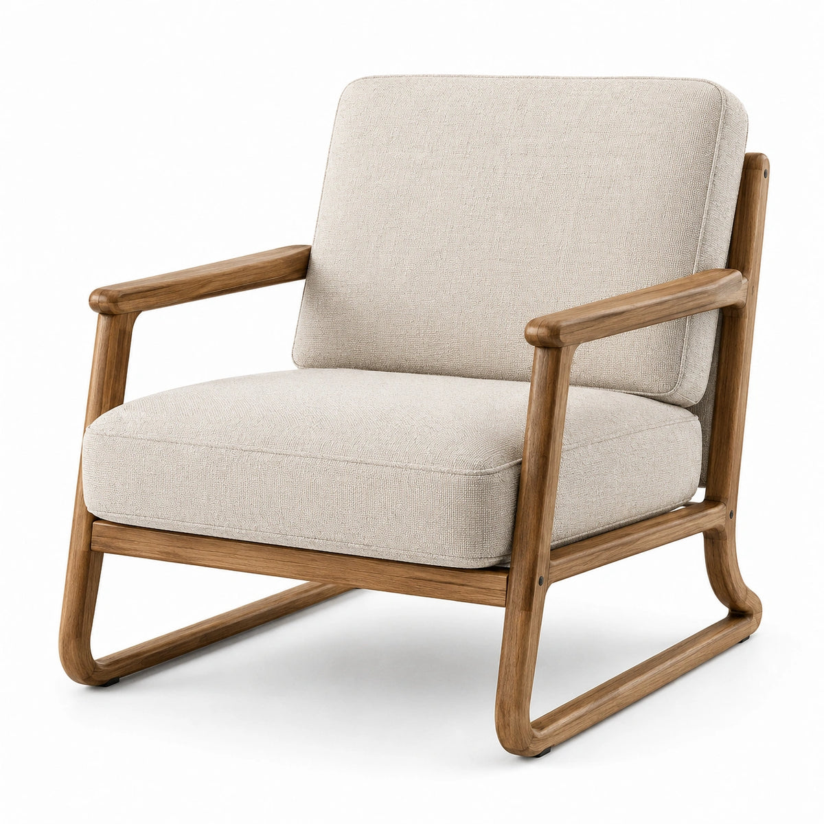 Moderner Polstersessel mit Armlehnen, Holzrahmen und Textilbezug in Beige und Braun, 75 × 82 × 84 cm