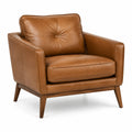 Brauner Ledersessel im Mid-Century-Stil mit dunkelbraunem Holzgestell, 105 × 90 × 85 cm