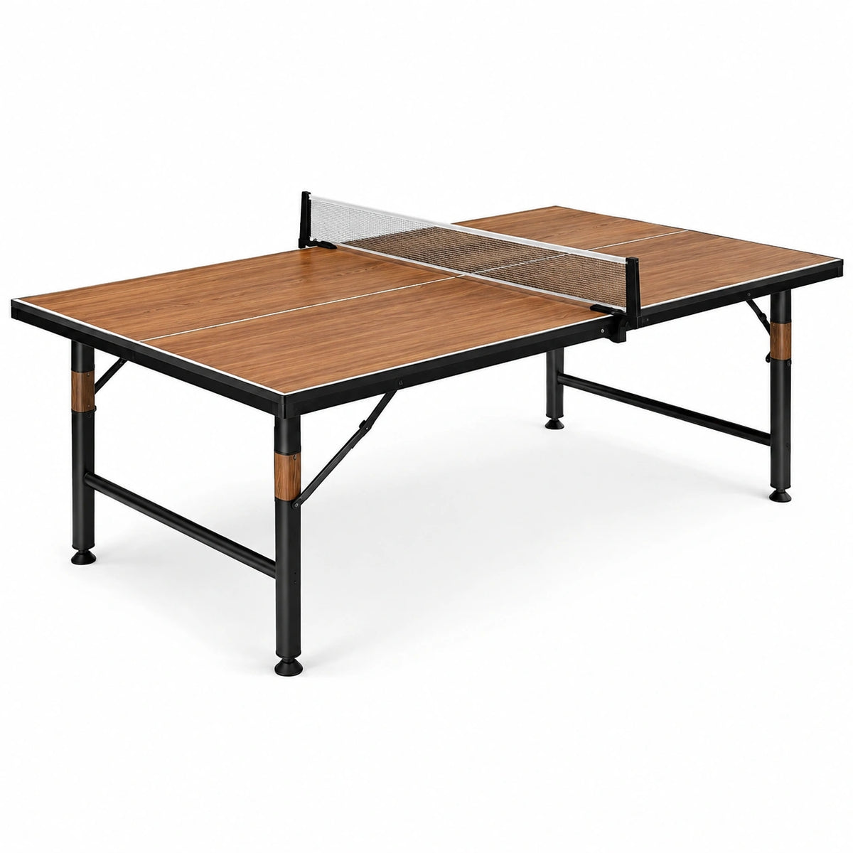 Tischtennistisch mit Netz, 274 × 152,5 × 76 cm, Holzwerkstoff und Metall, Braun/Schwarz/Weiß, für den Innenbereich